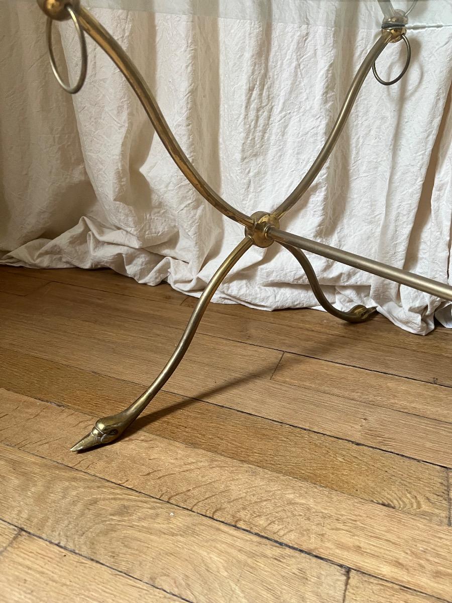 Table basse bronze laiton verre 1960