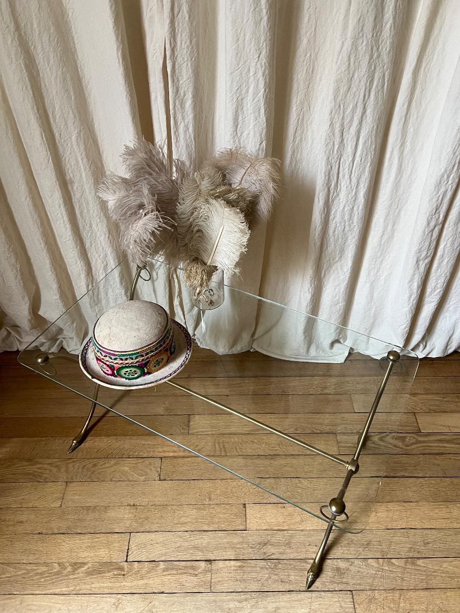 Table basse bronze laiton verre 1960