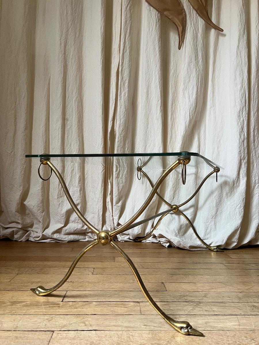 Table basse bronze laiton verre 1960
