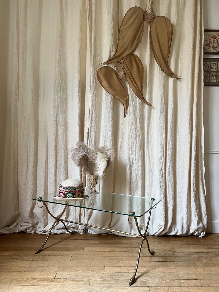 Table basse bronze laiton verre 1960