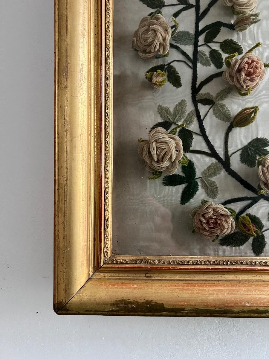 Cœur sacré sous verre, ouvrage broderie 1880