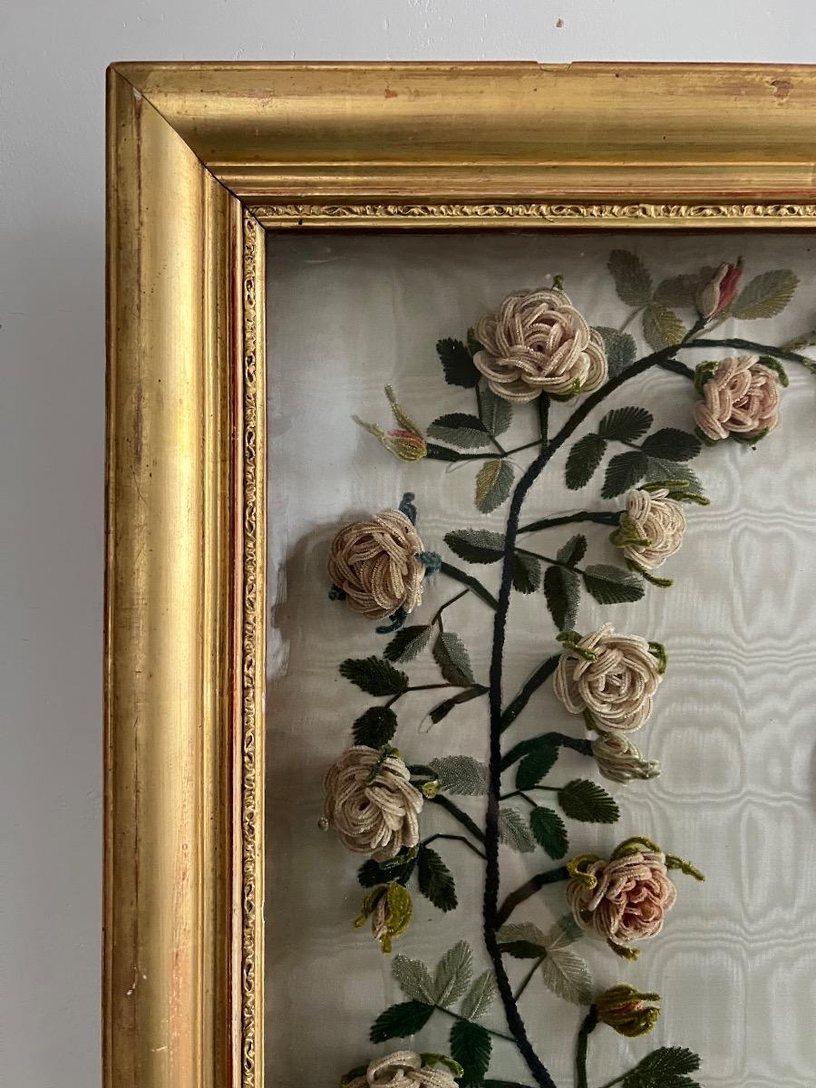 Cœur sacré sous verre, ouvrage broderie 1880