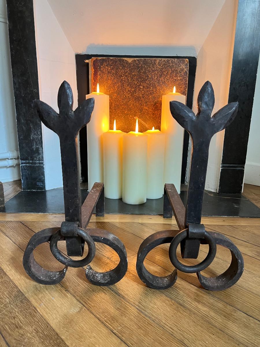 Paire de chenets fer forgé 1940