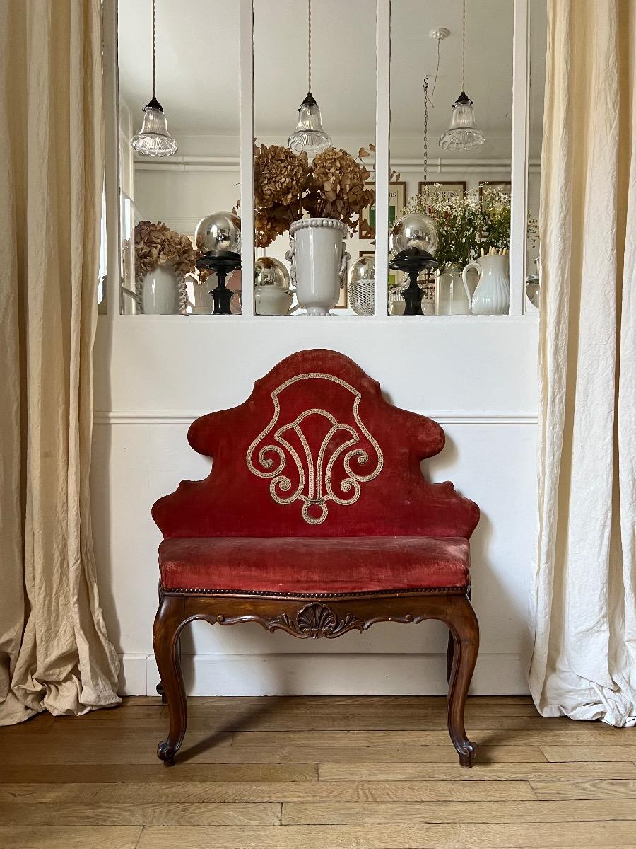 Fauteuil lombard / st. LXV velours framboise 