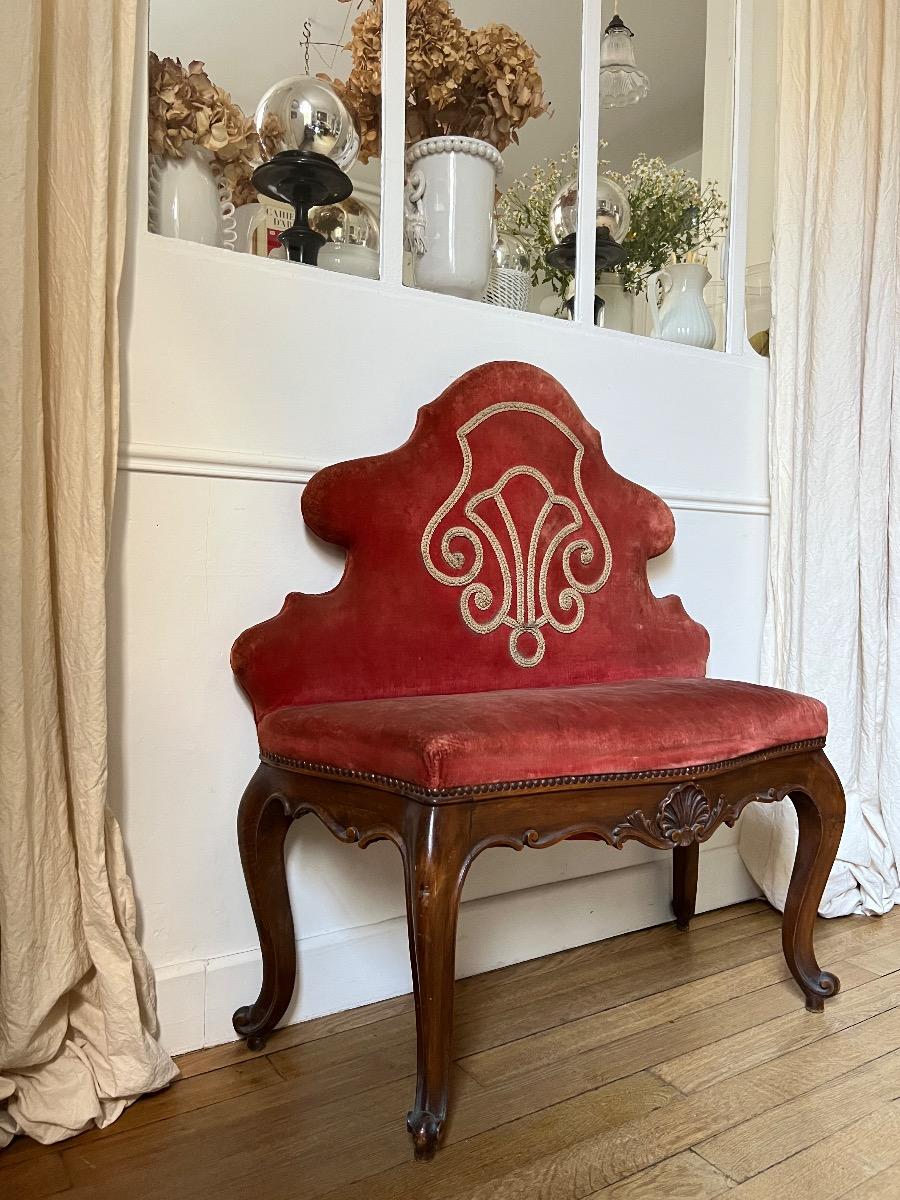 Fauteuil lombard / st. LXV velours framboise 