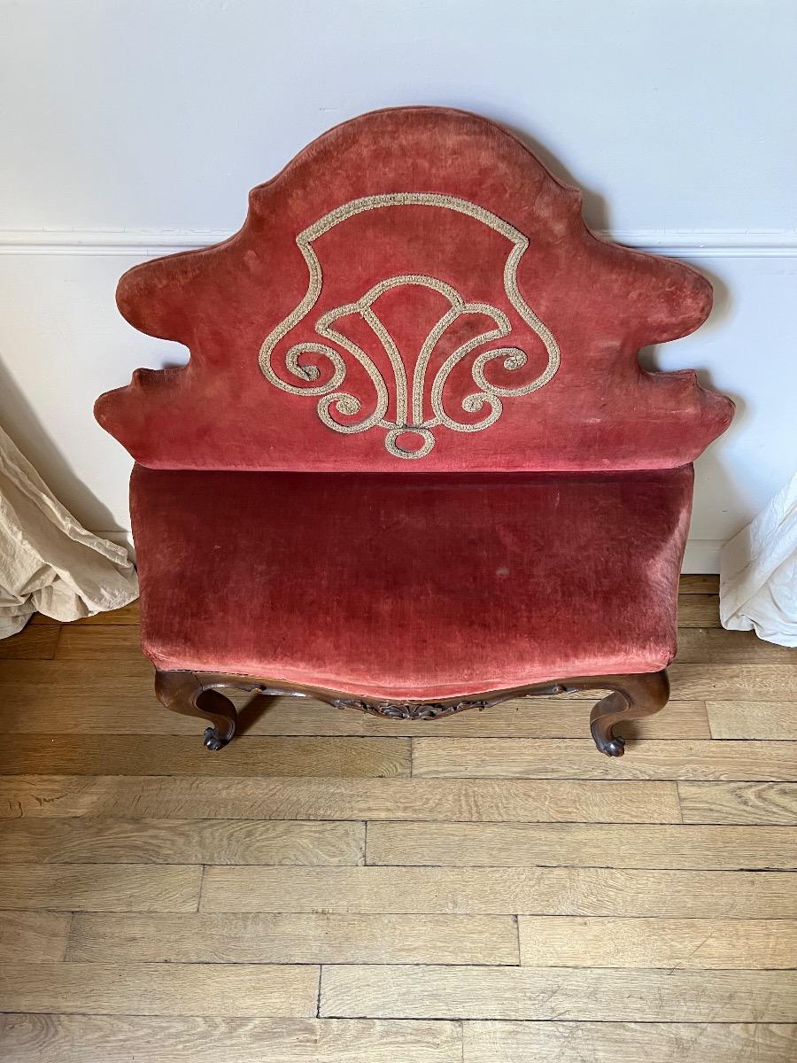 Fauteuil lombard / st. LXV velours framboise 