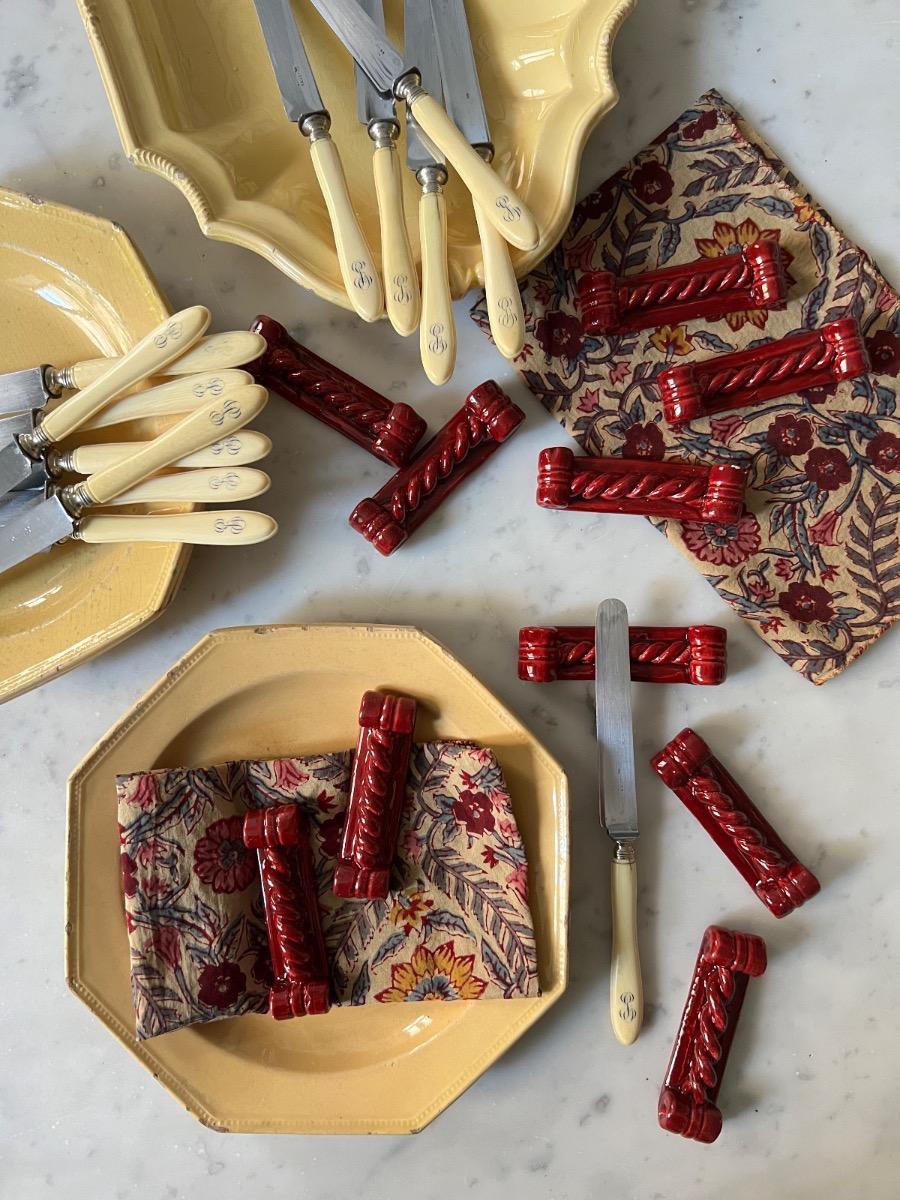 Service 10 porte-couteaux céramique 1960