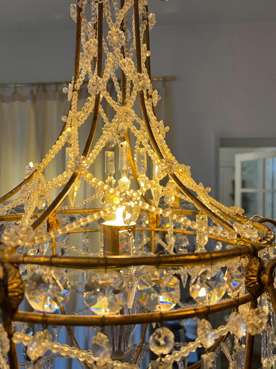 Lustre métal doré et verre 7 feux