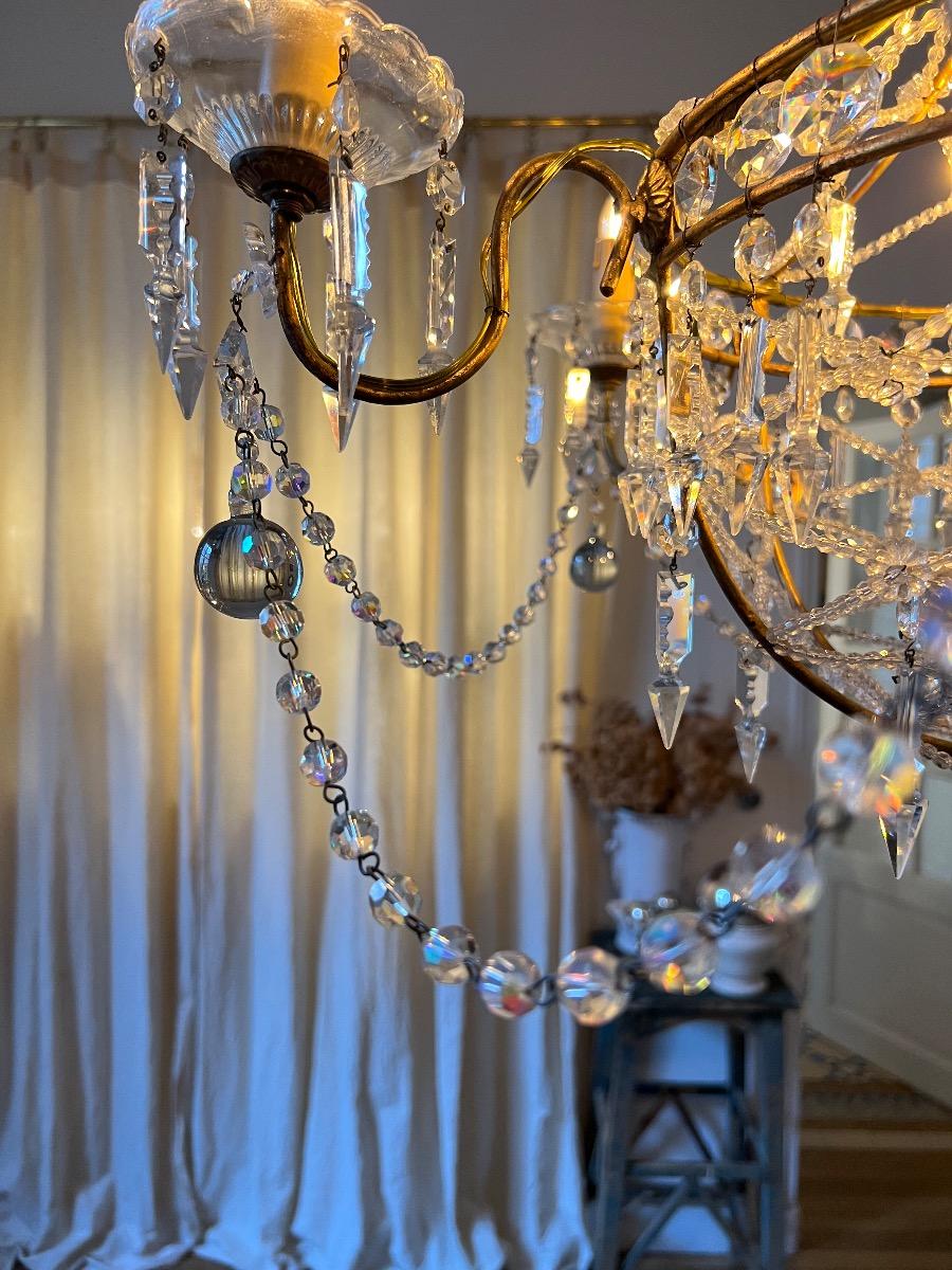 Lustre métal doré et verre 7 feux