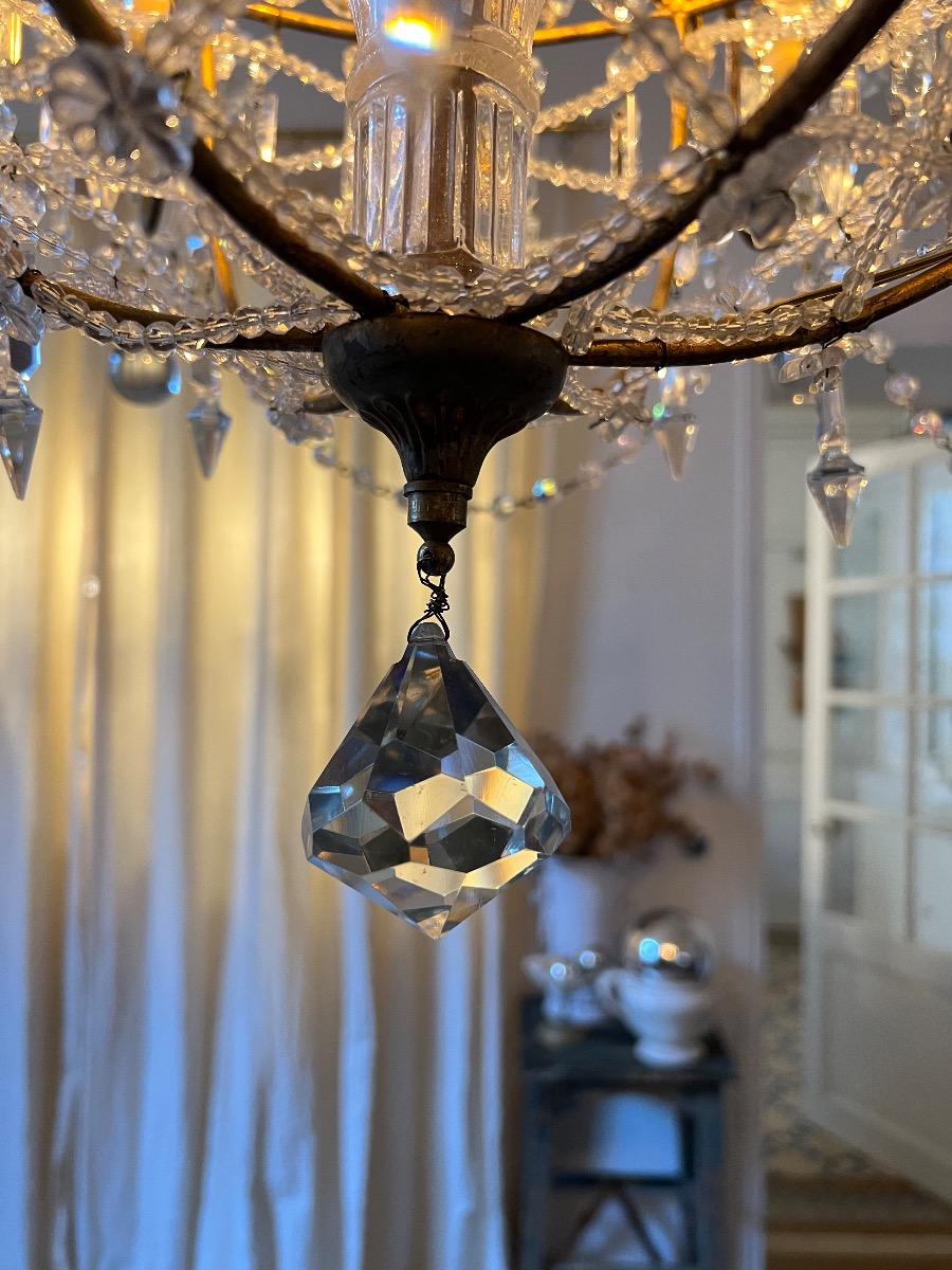 Lustre métal doré et verre 7 feux