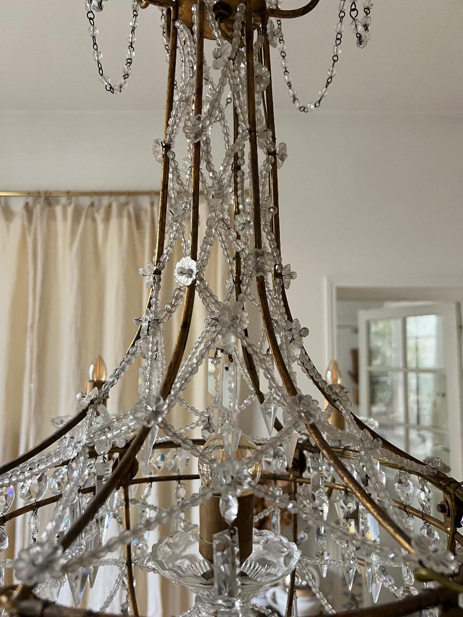 Lustre métal doré et verre 7 feux