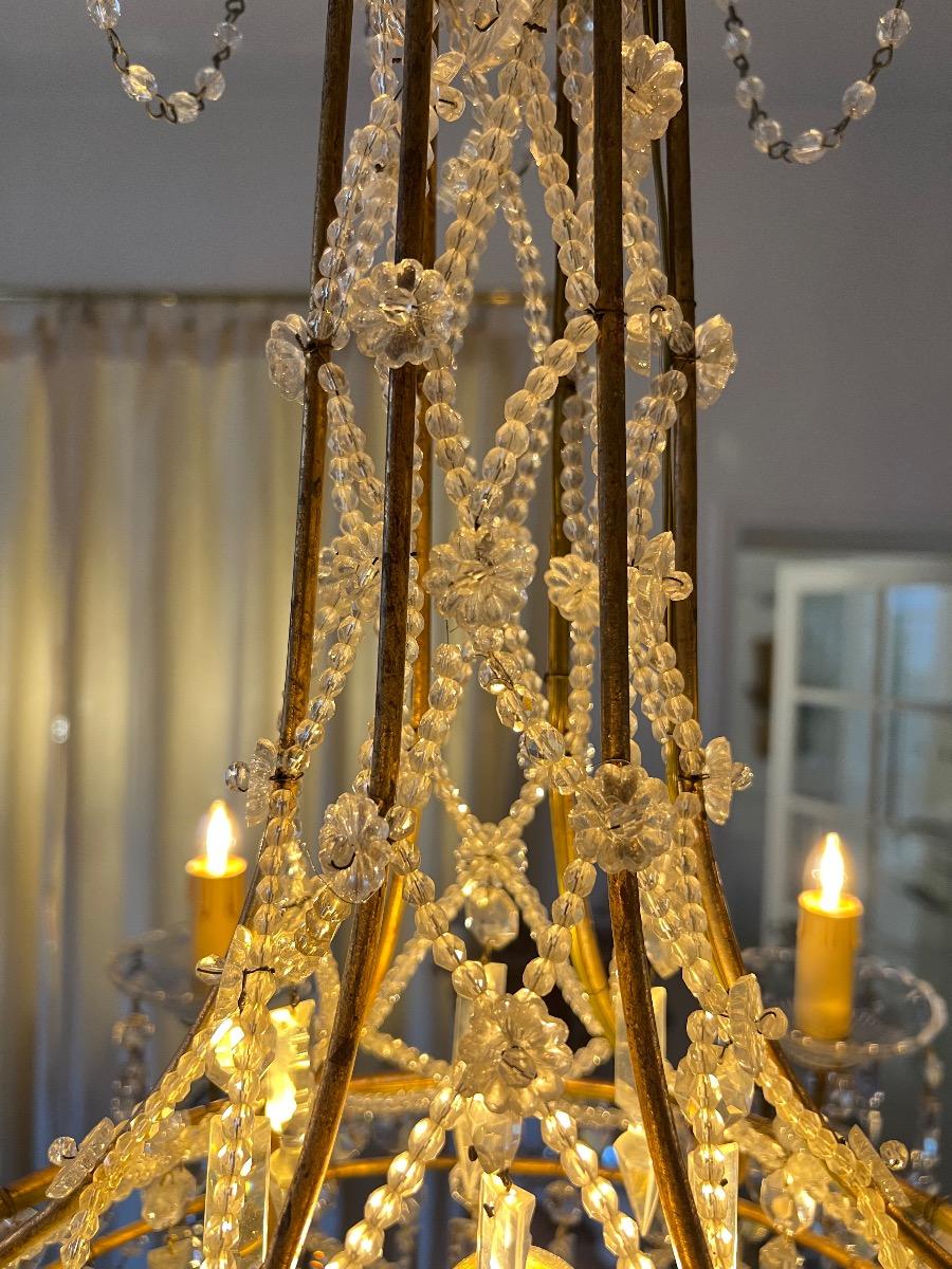 Lustre métal doré et verre 7 feux