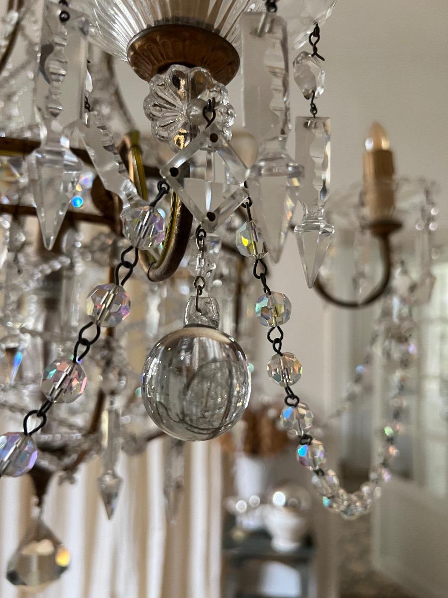 Lustre métal doré et verre 7 feux