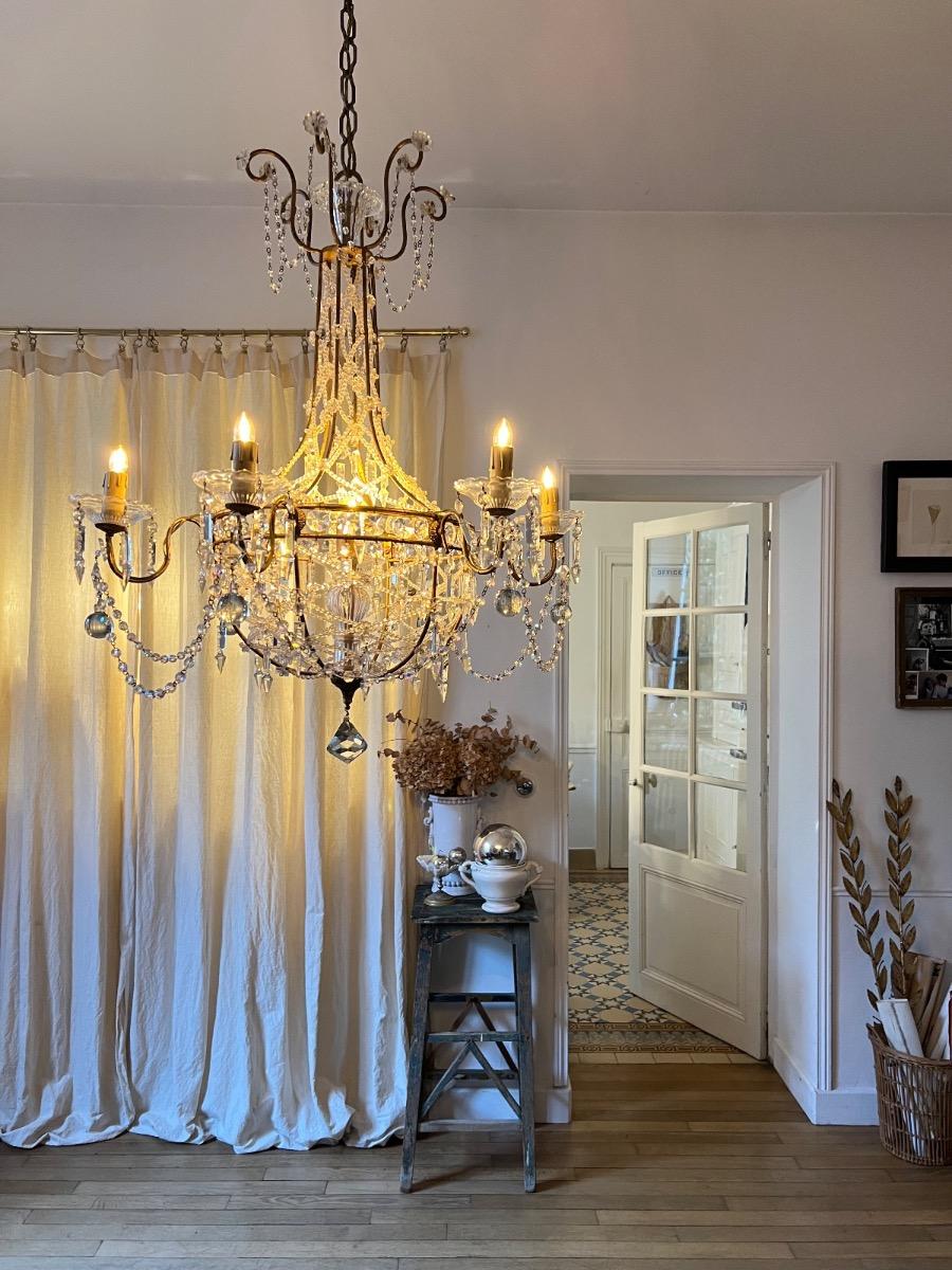 Lustre métal doré et verre 7 feux