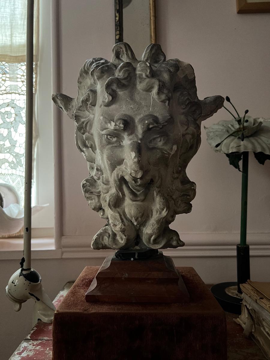 Faune XIXème, plâtre sur socle marbre
