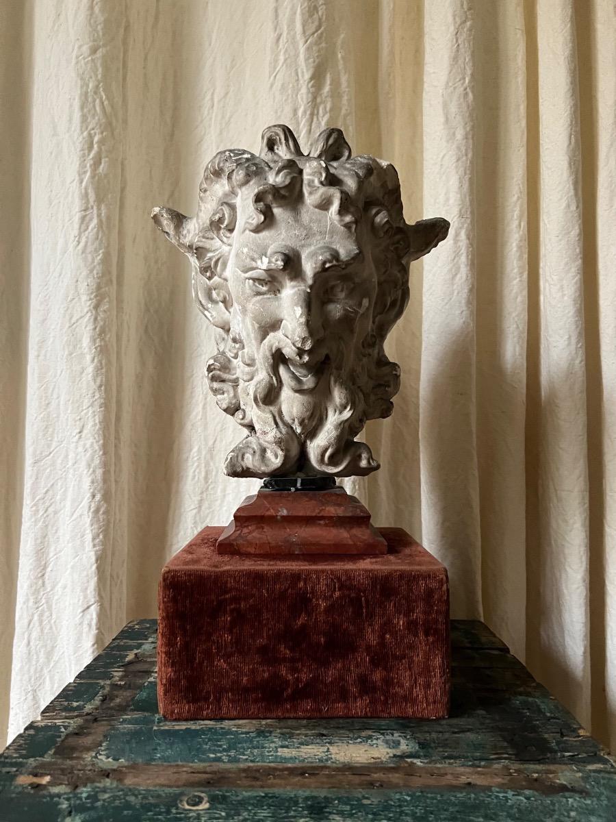 Faune XIXème, plâtre sur socle marbre