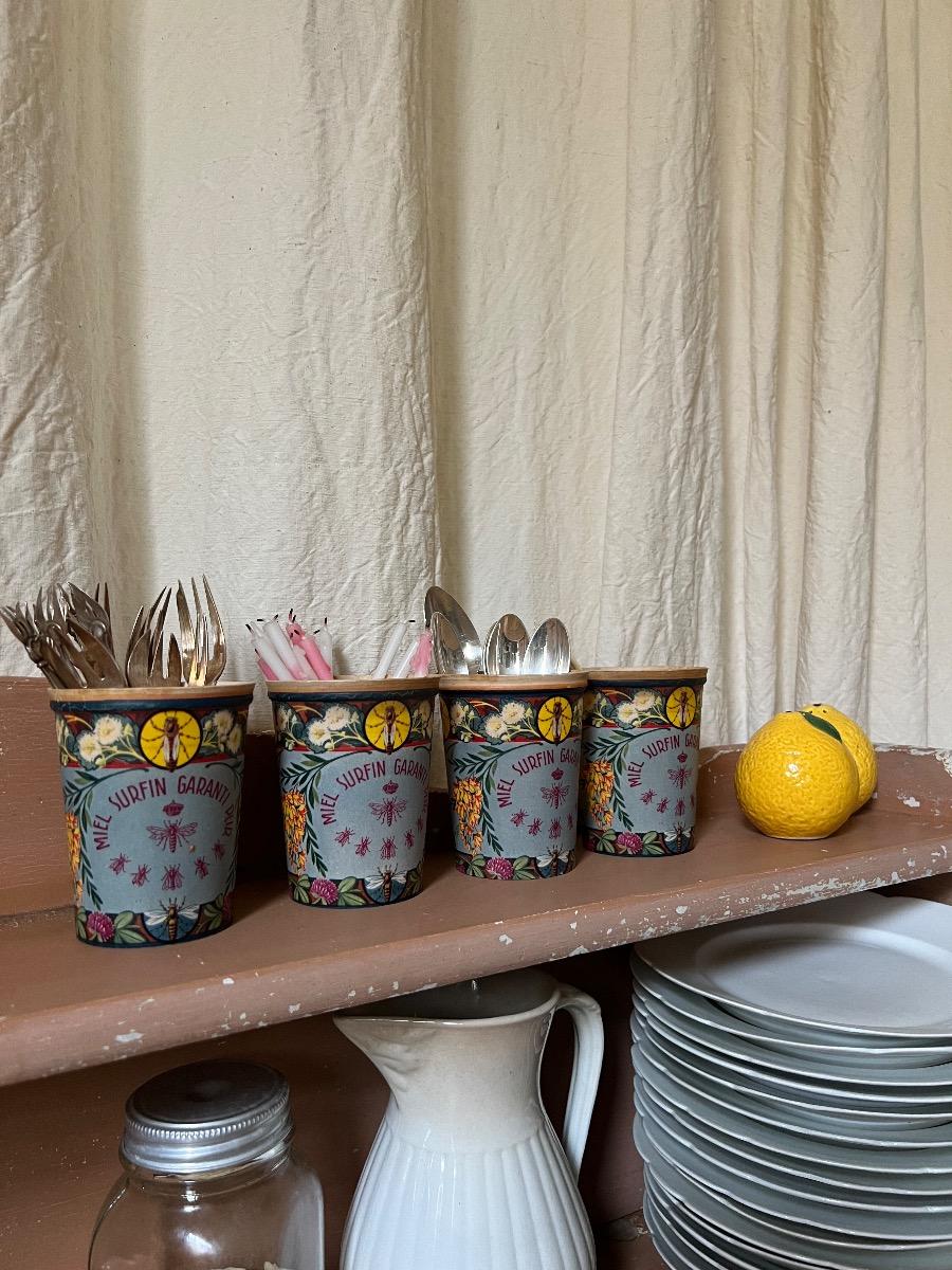 Suite 4 pots à miel carton paraffiné 1950