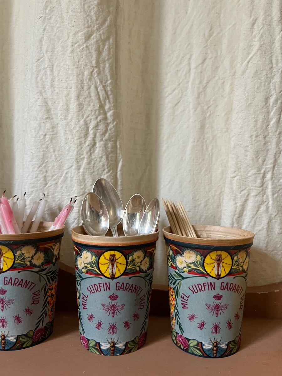 Suite 4 pots à miel carton paraffiné 1950