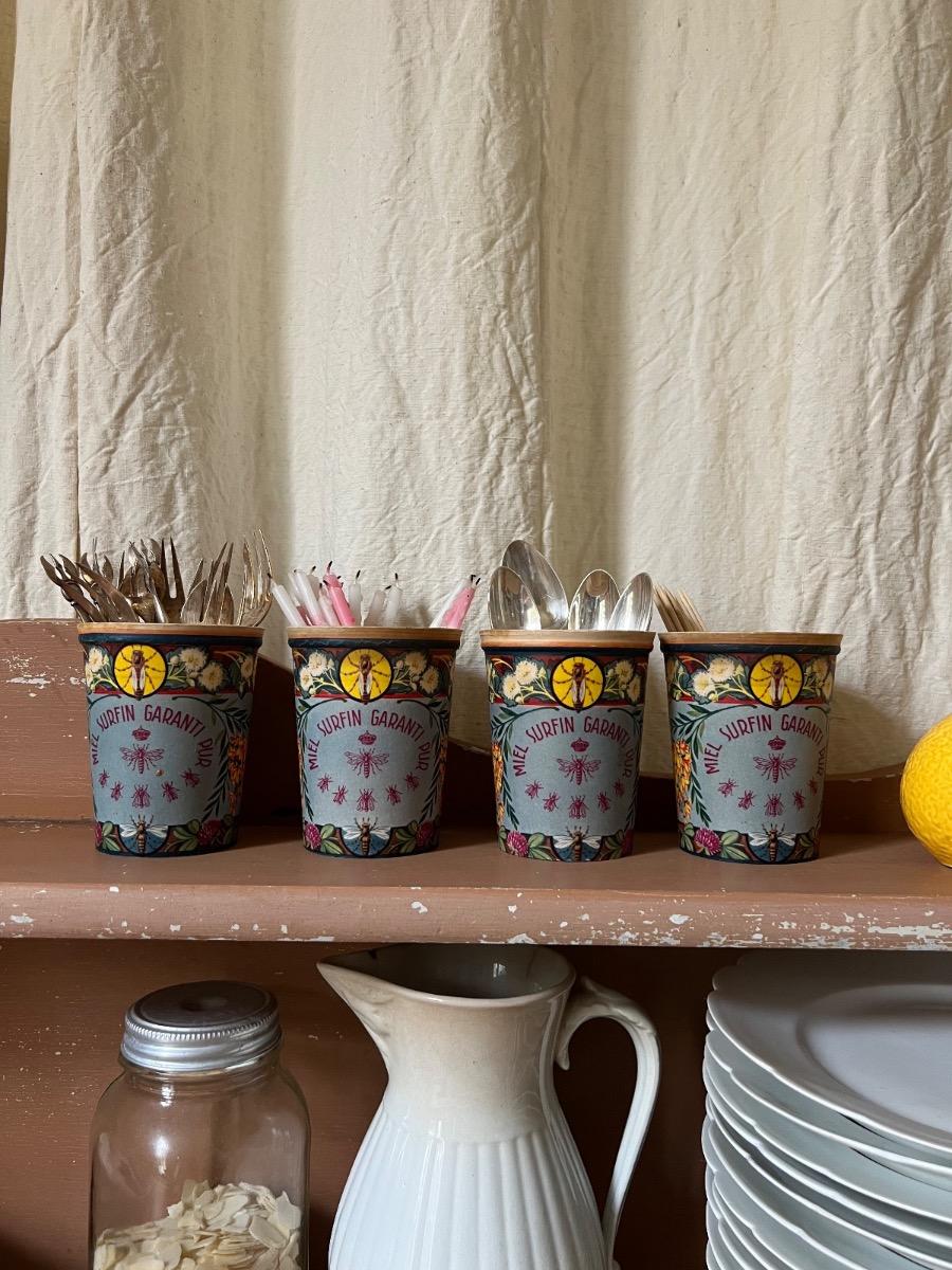 Suite 4 pots à miel carton paraffiné 1950
