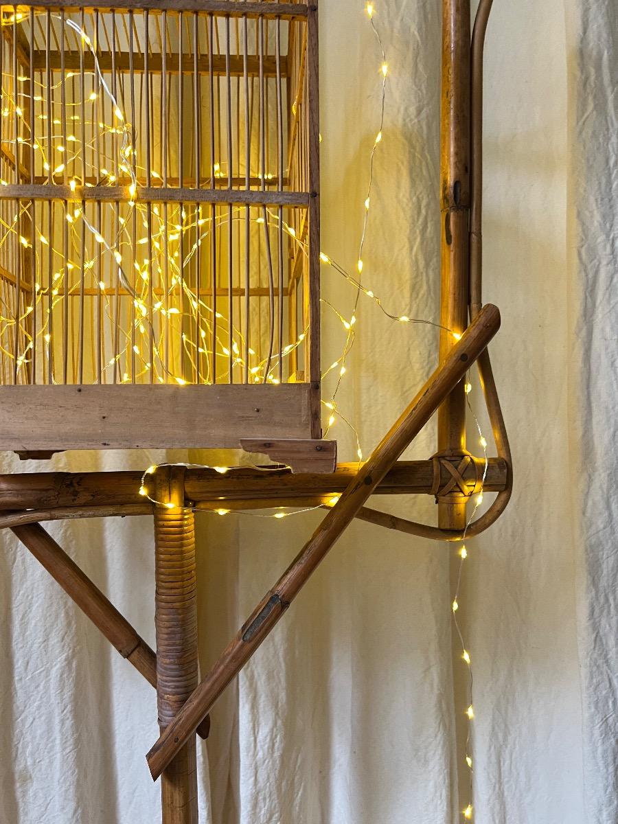 Cage à oiseaux suspendue bambou 1950