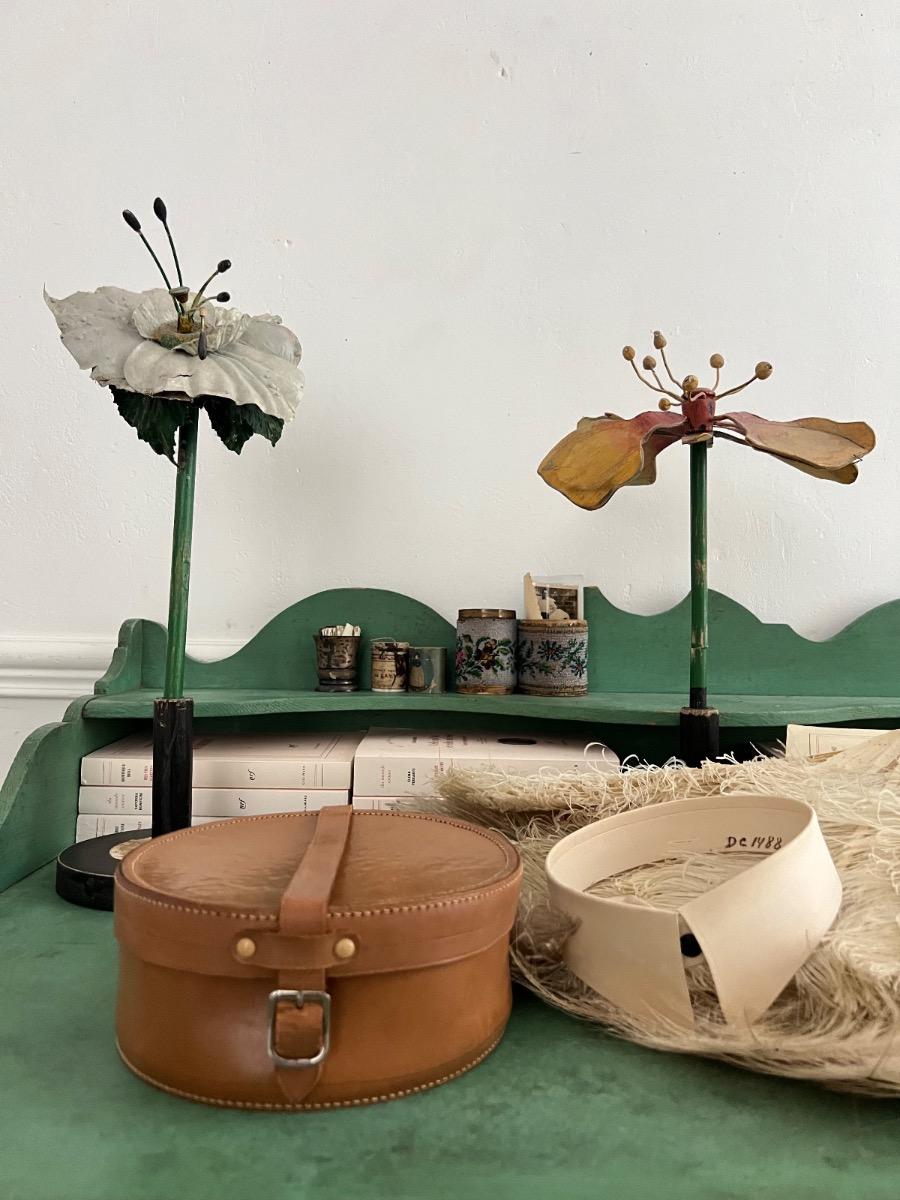 Boîte à cols cuir piqué sellier 1950