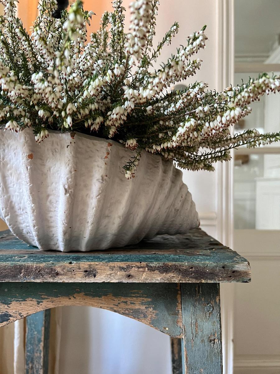 Cache-pot coquillage terre cuite peinte 1960