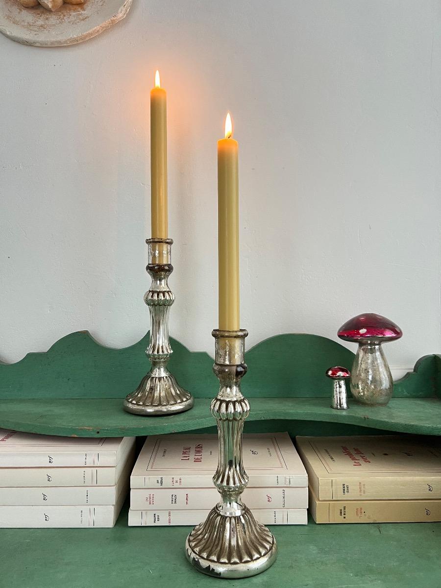 Paire de bougeoirs XIXème verre mercure