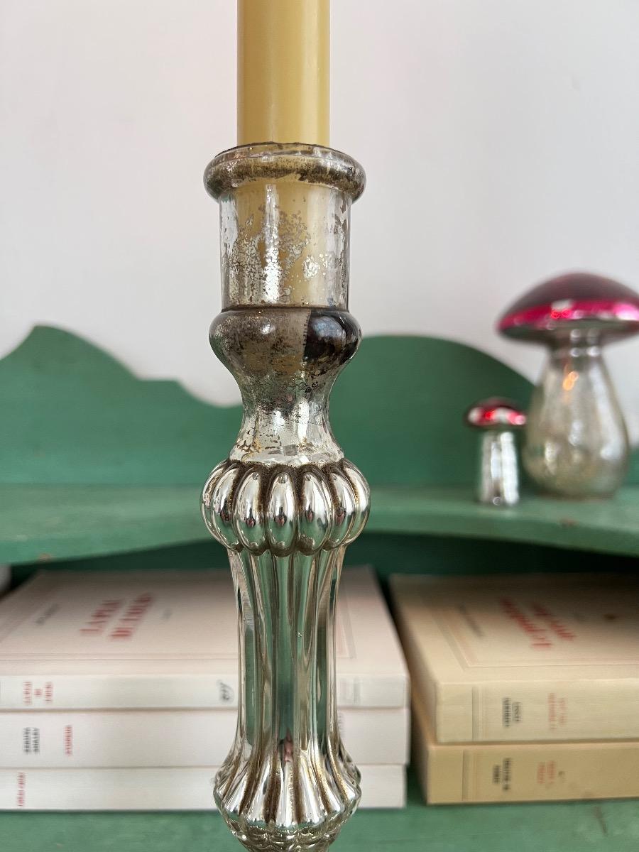 Paire de bougeoirs XIXème verre mercure