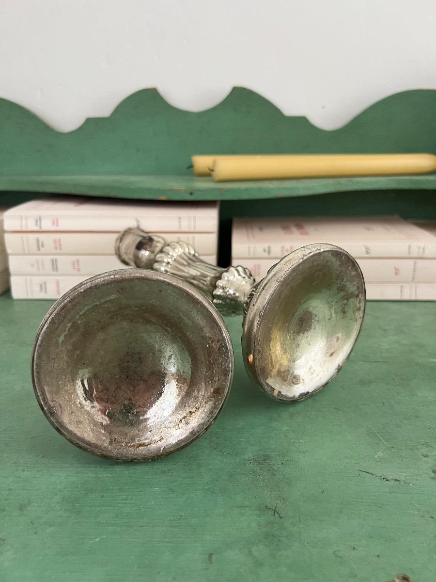 Paire de bougeoirs XIXème verre mercure