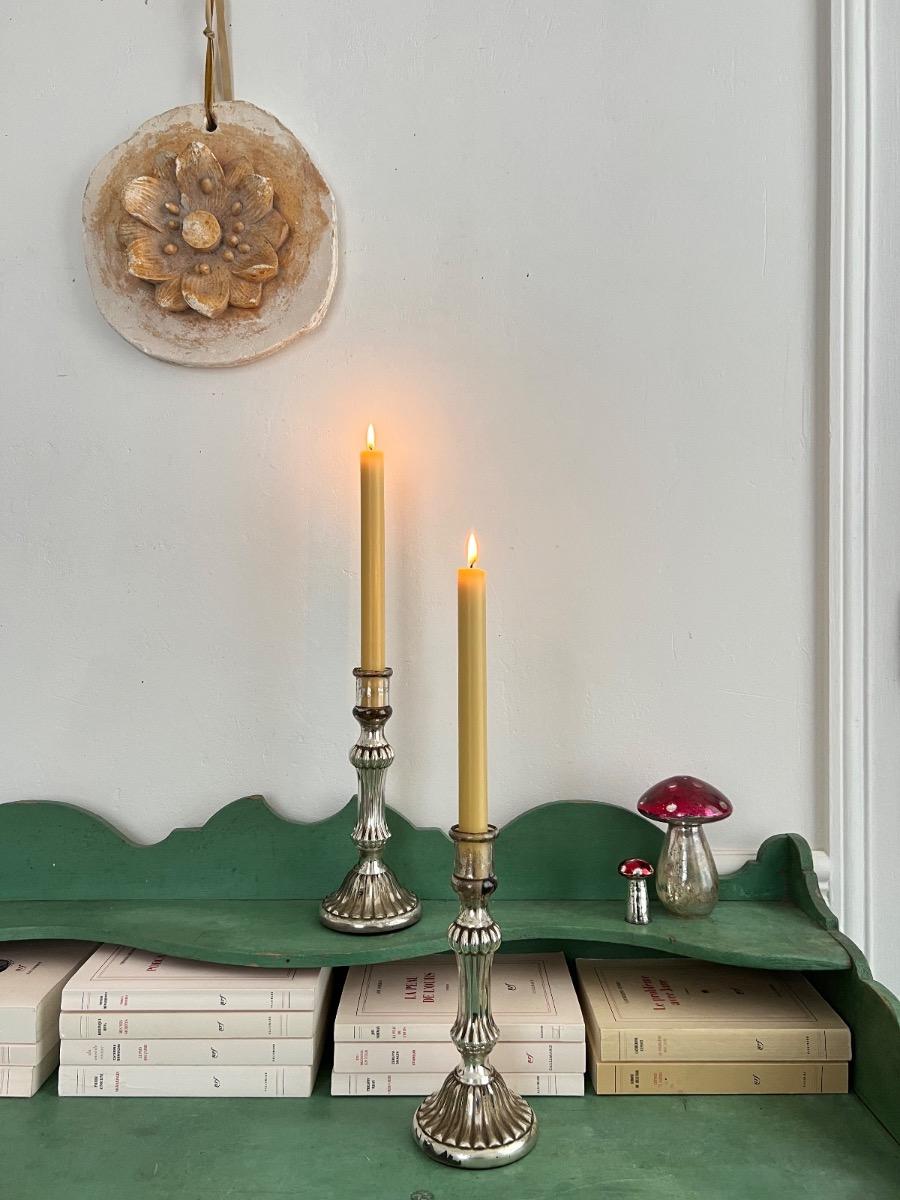 Paire de bougeoirs XIXème verre mercure