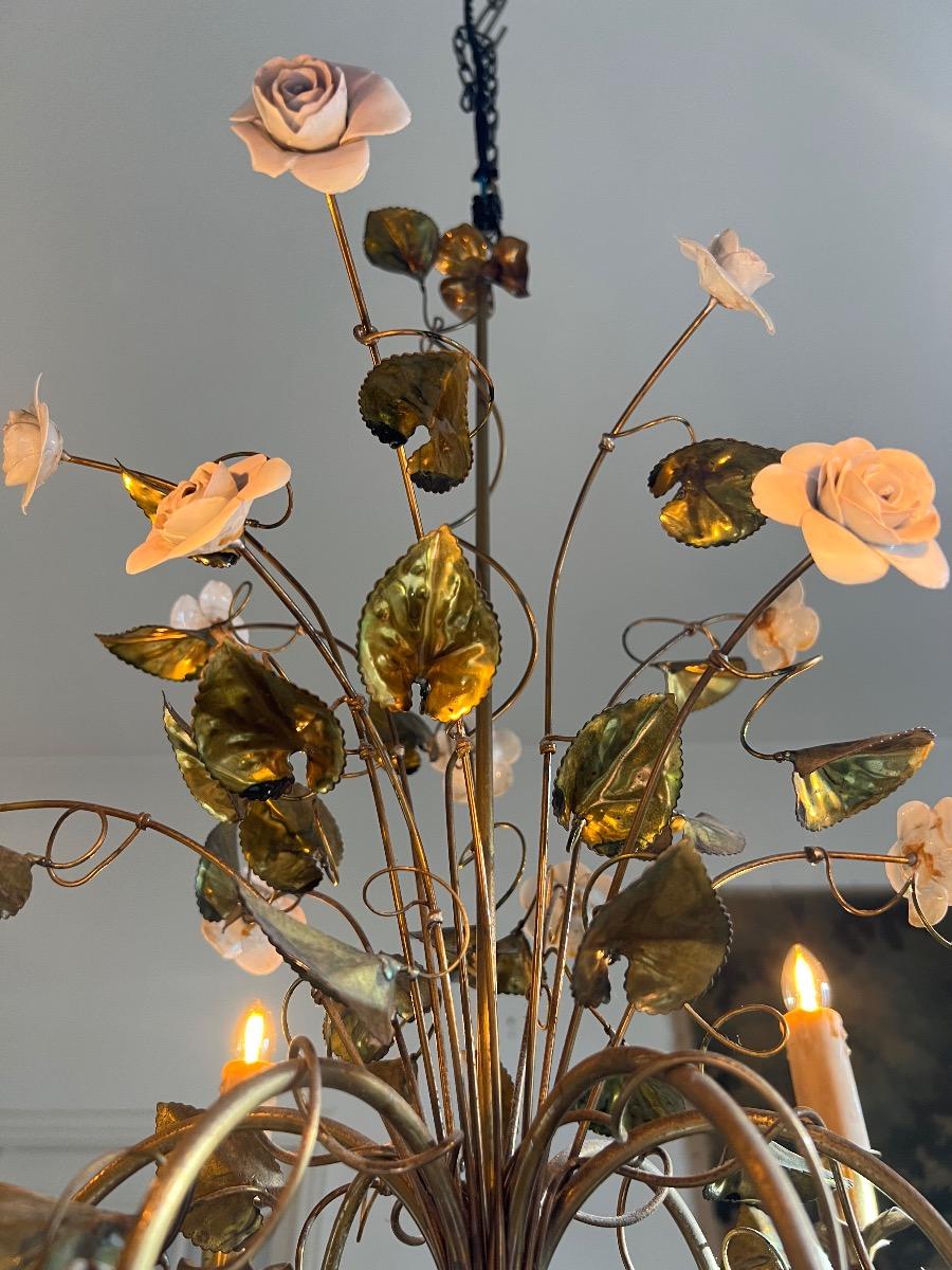 Lustre métal doré et porcelaine 1950