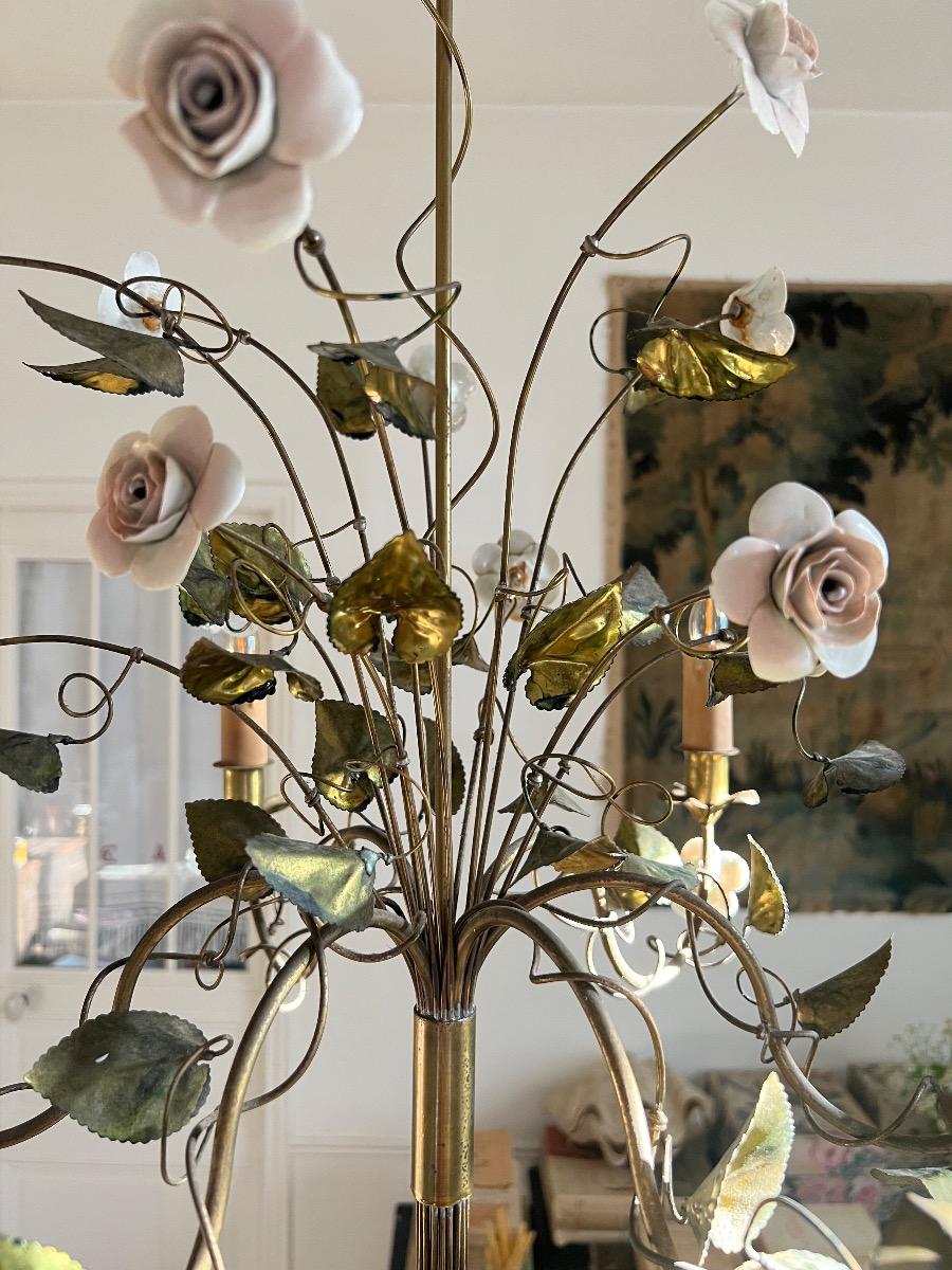 Lustre métal doré et porcelaine 1950