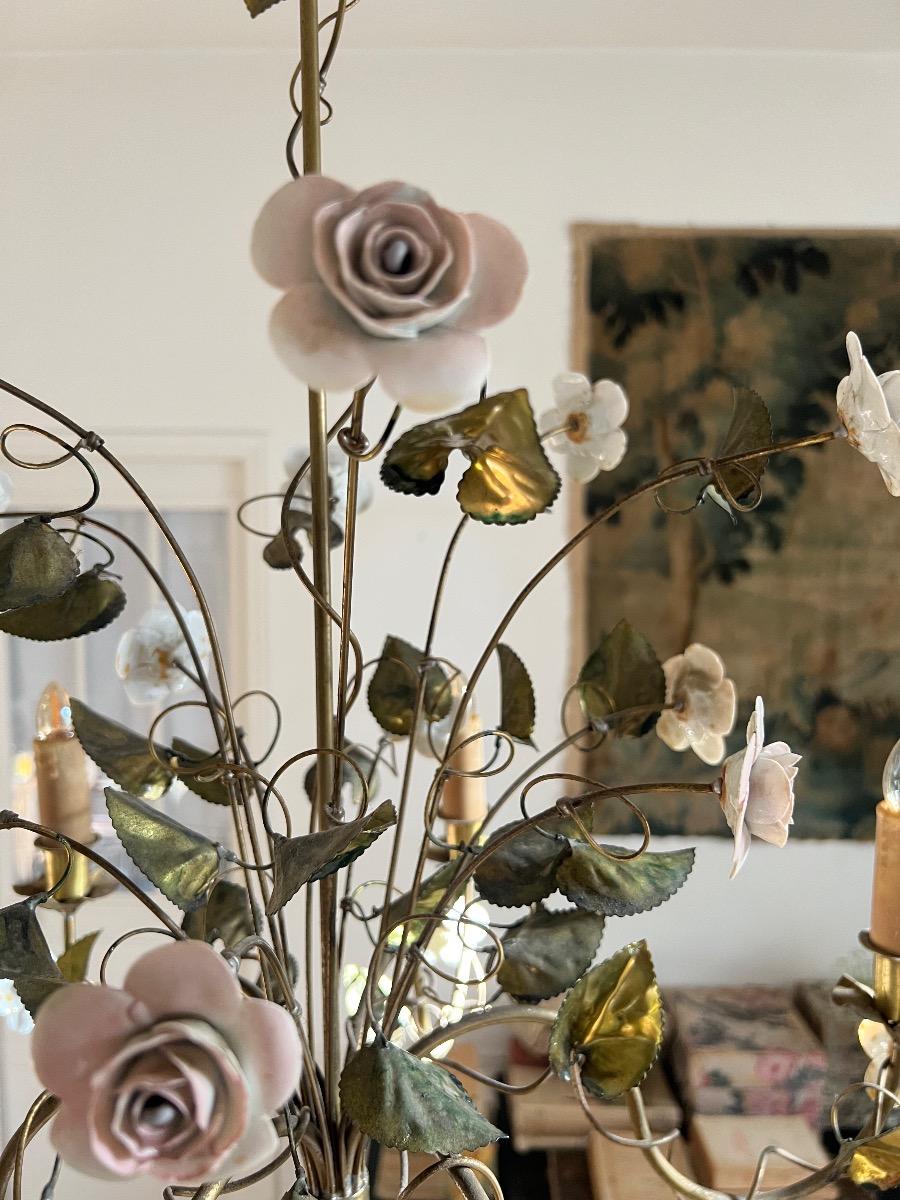 Lustre métal doré et porcelaine 1950