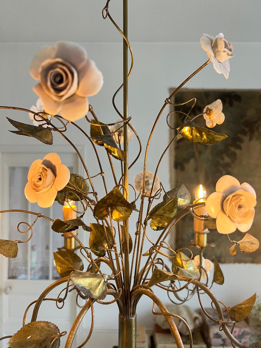 Lustre métal doré et porcelaine 1950