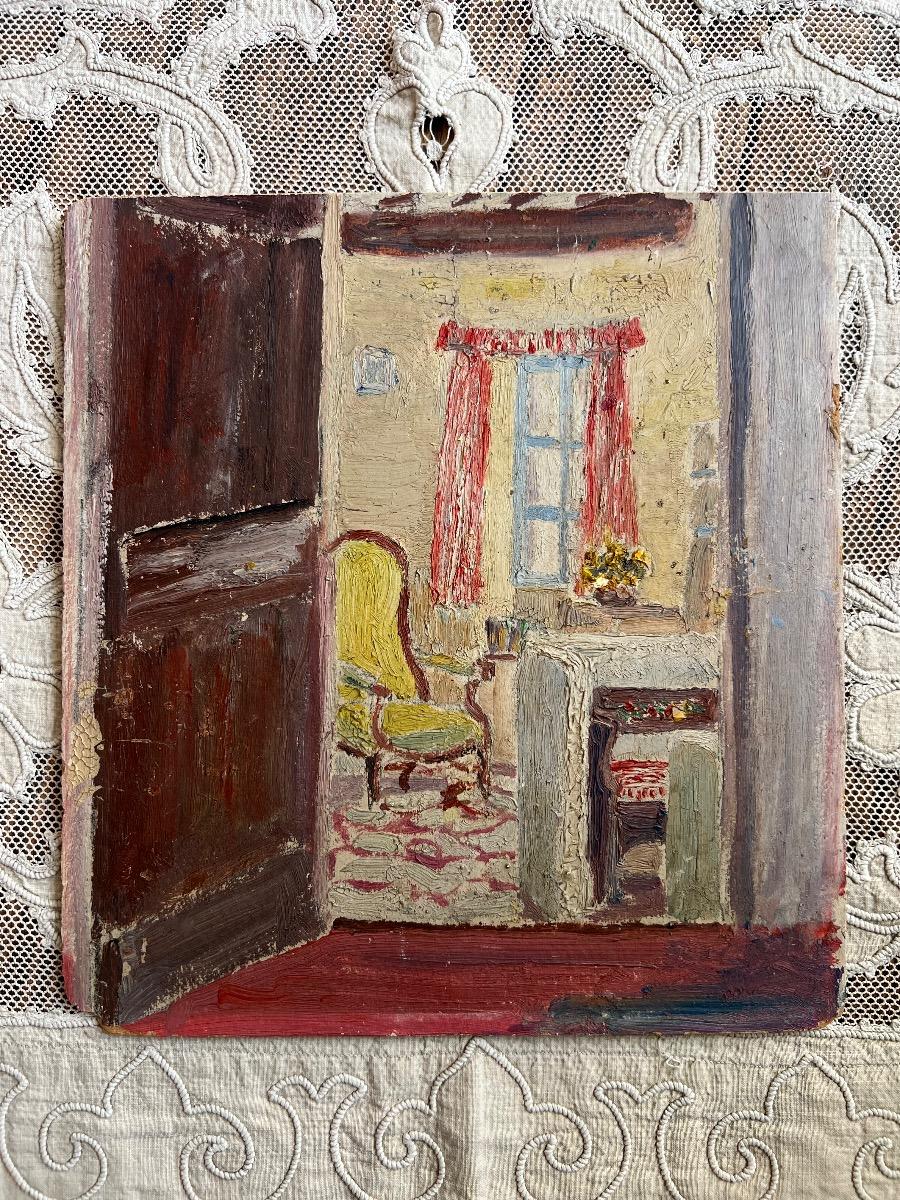 Scène d’intérieur, huile sur panneau 1930