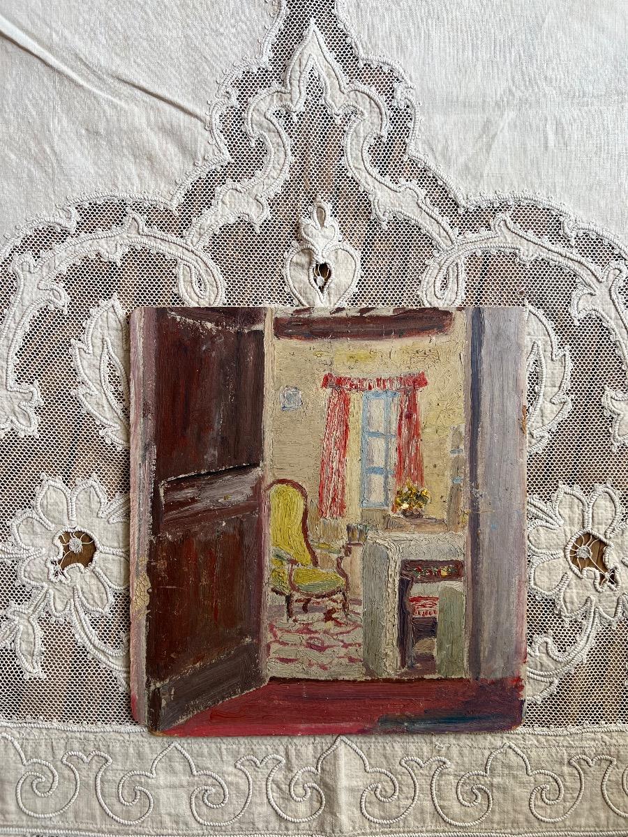 Scène d’intérieur, huile sur panneau 1930