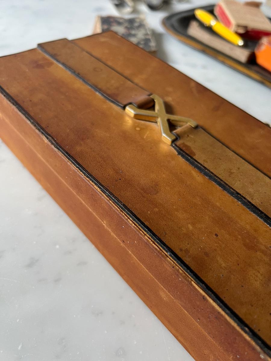 Boîte à cigares / à jeux cuir 1960