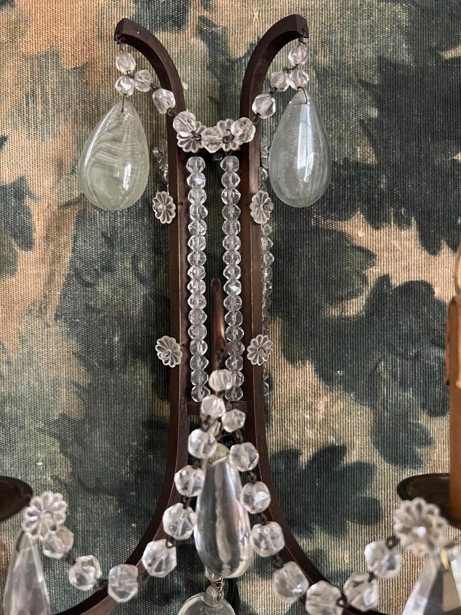 Paire d’appliques bronze et pampilles 1940