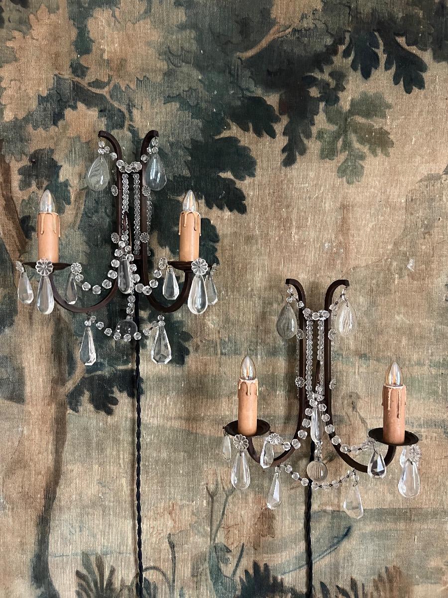 Paire d’appliques bronze et pampilles 1940