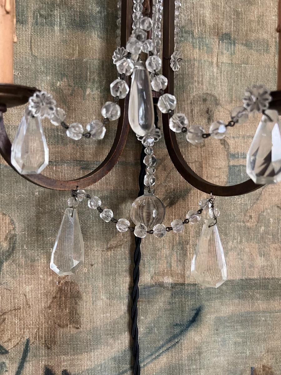 Paire d’appliques bronze et pampilles 1940