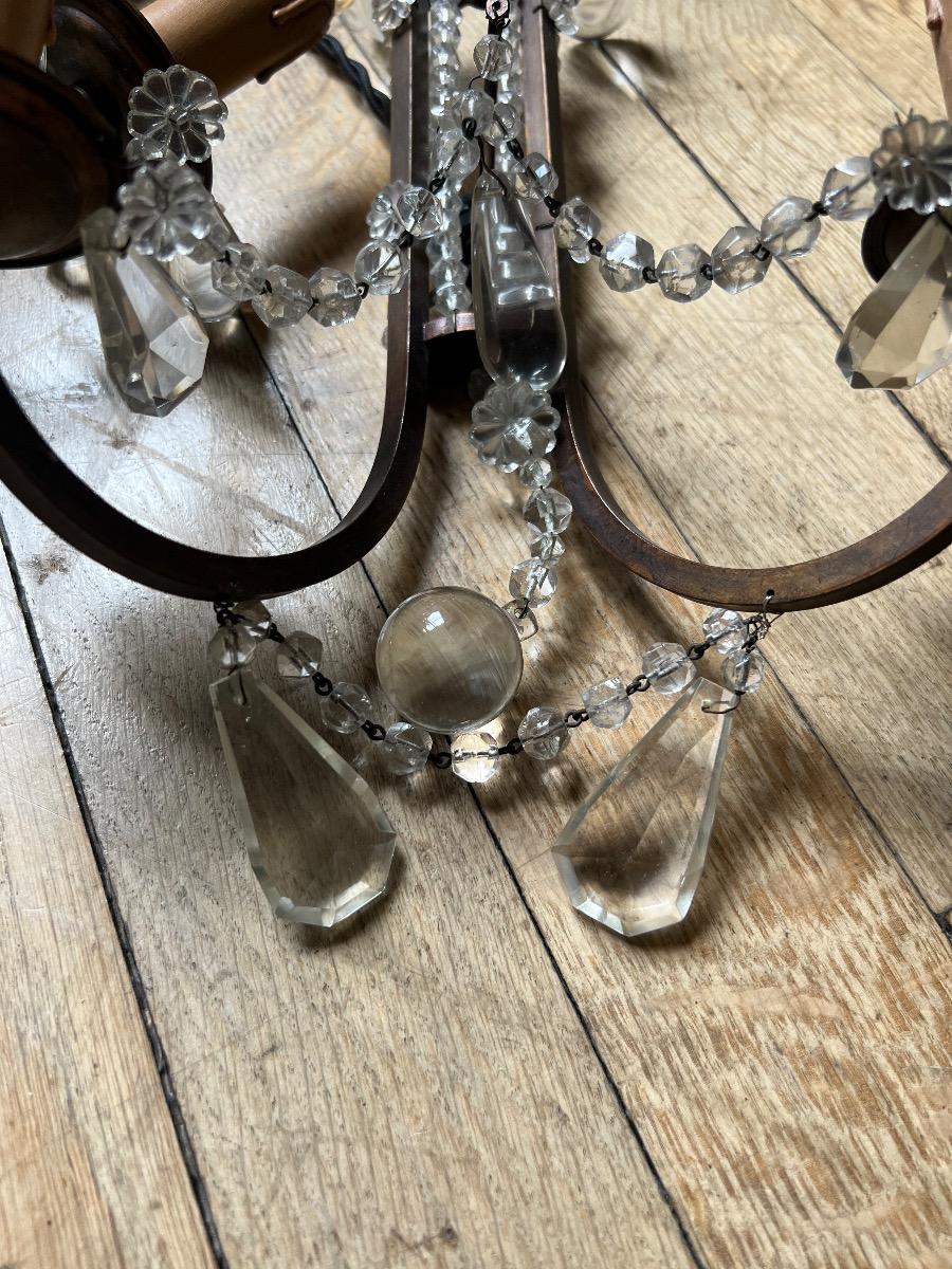 Paire d’appliques bronze et pampilles 1940