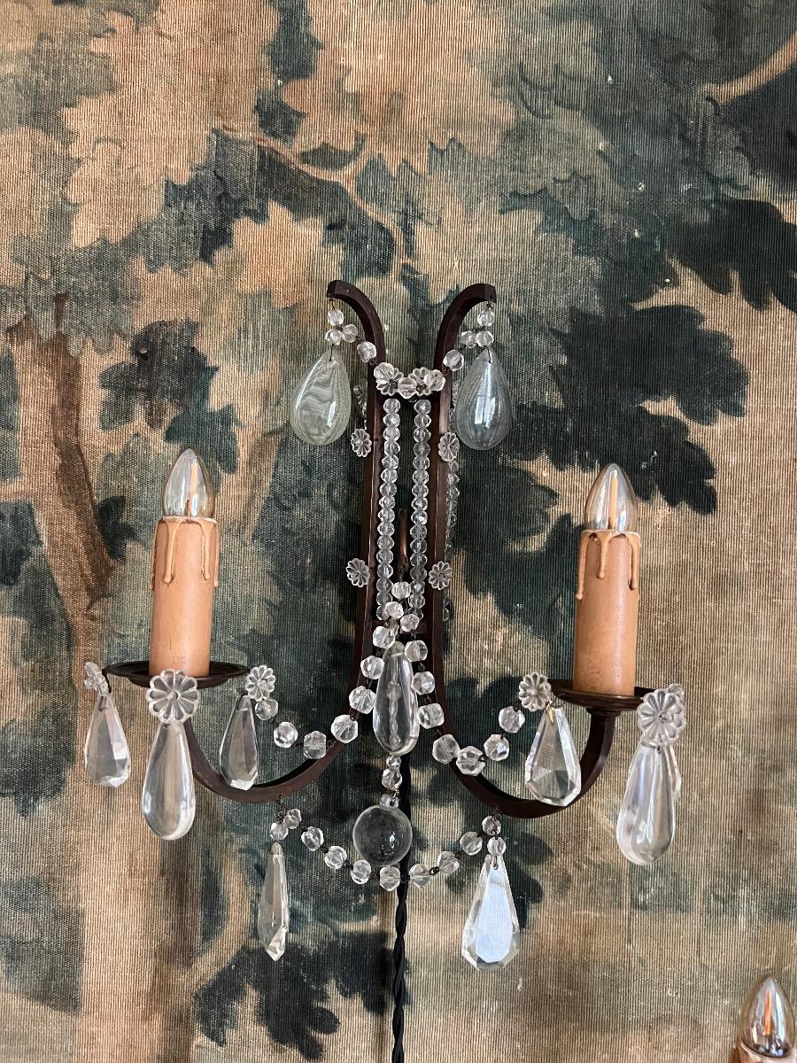 Paire d’appliques bronze et pampilles 1940