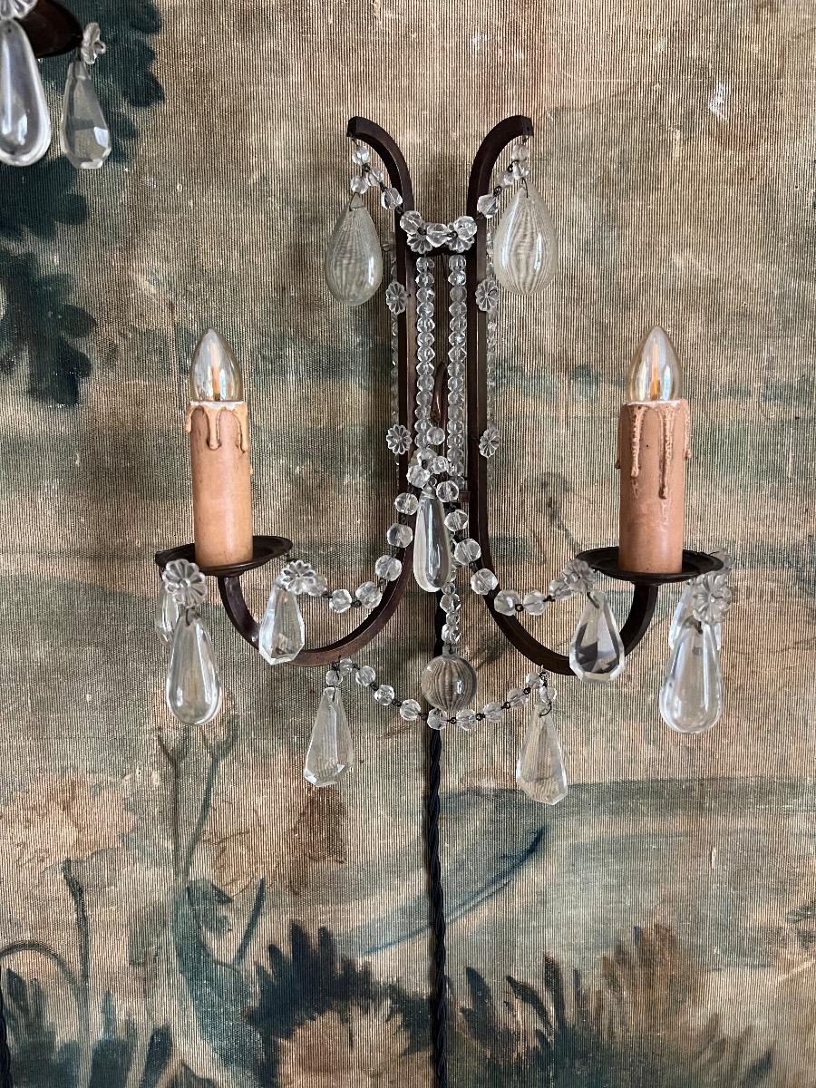 Paire d’appliques bronze et pampilles 1940