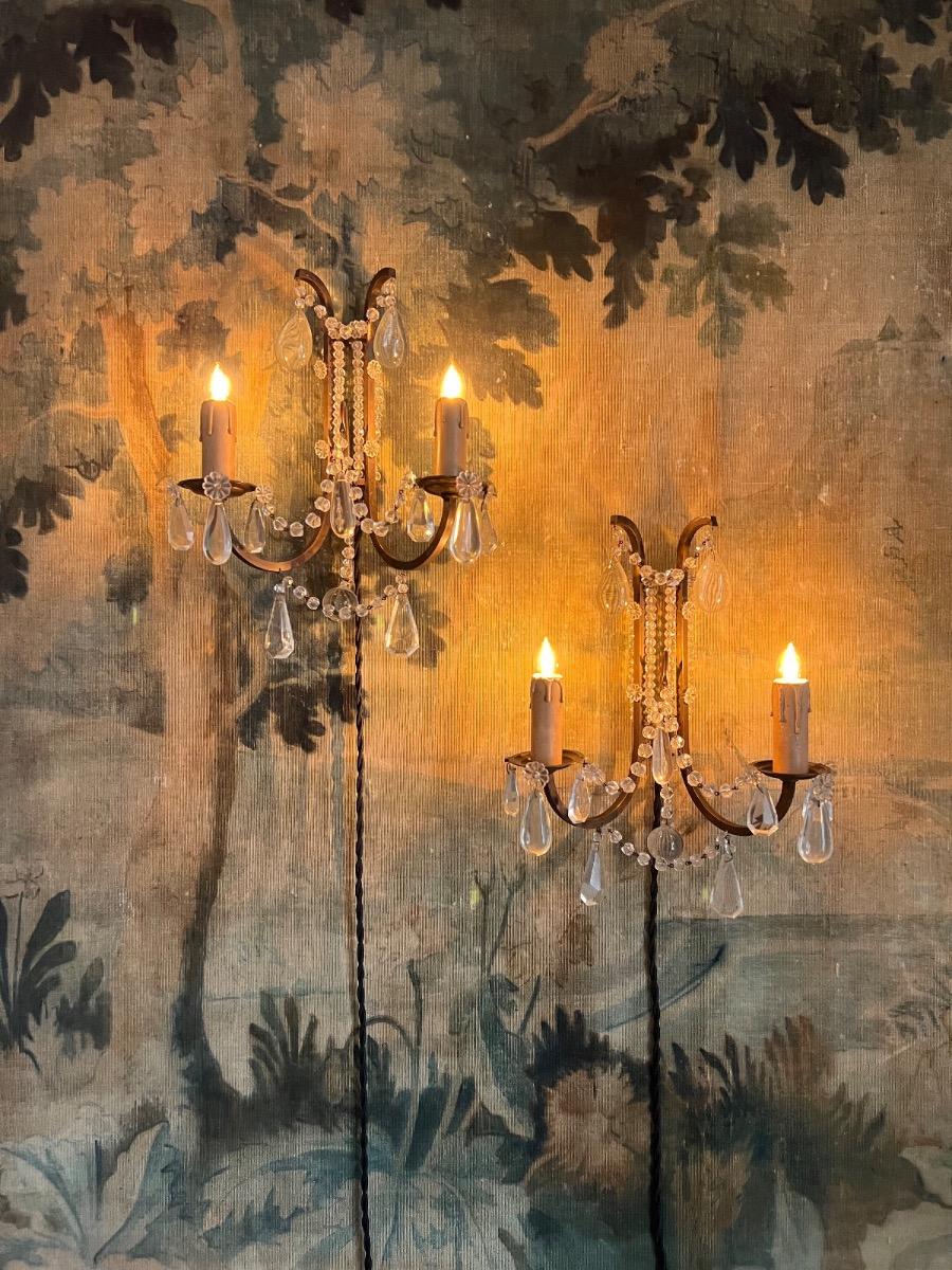 Paire d’appliques bronze et pampilles 1940