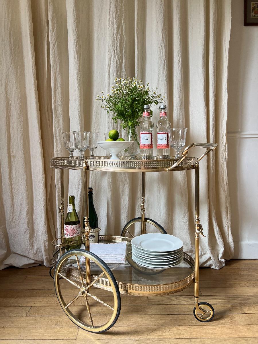 Desserte roulante laiton 1950