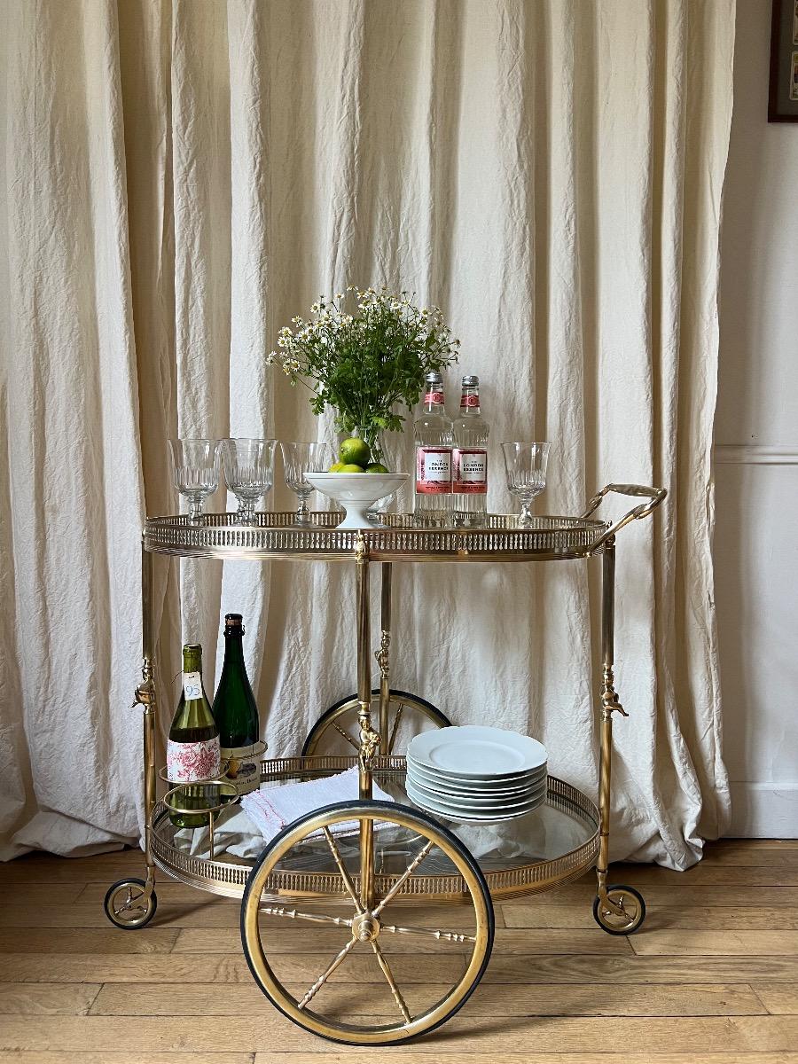 Desserte roulante laiton 1950