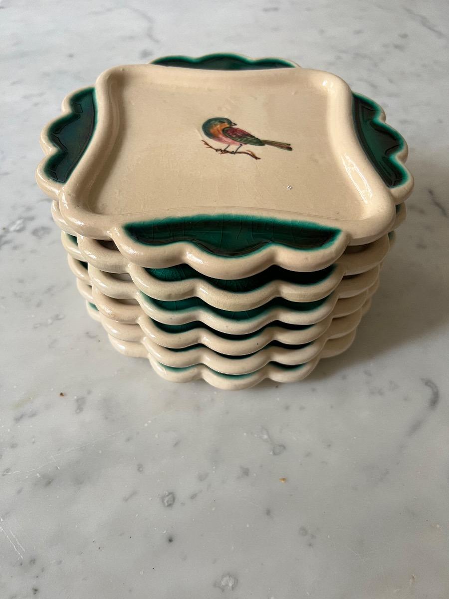 Service 6 assiettes dessert céramique 1960