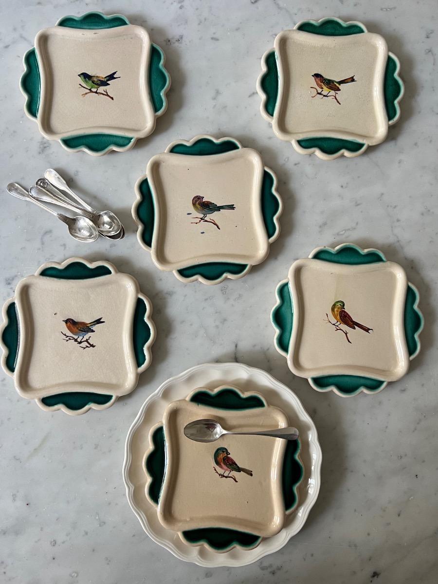 Service 6 assiettes dessert céramique 1960