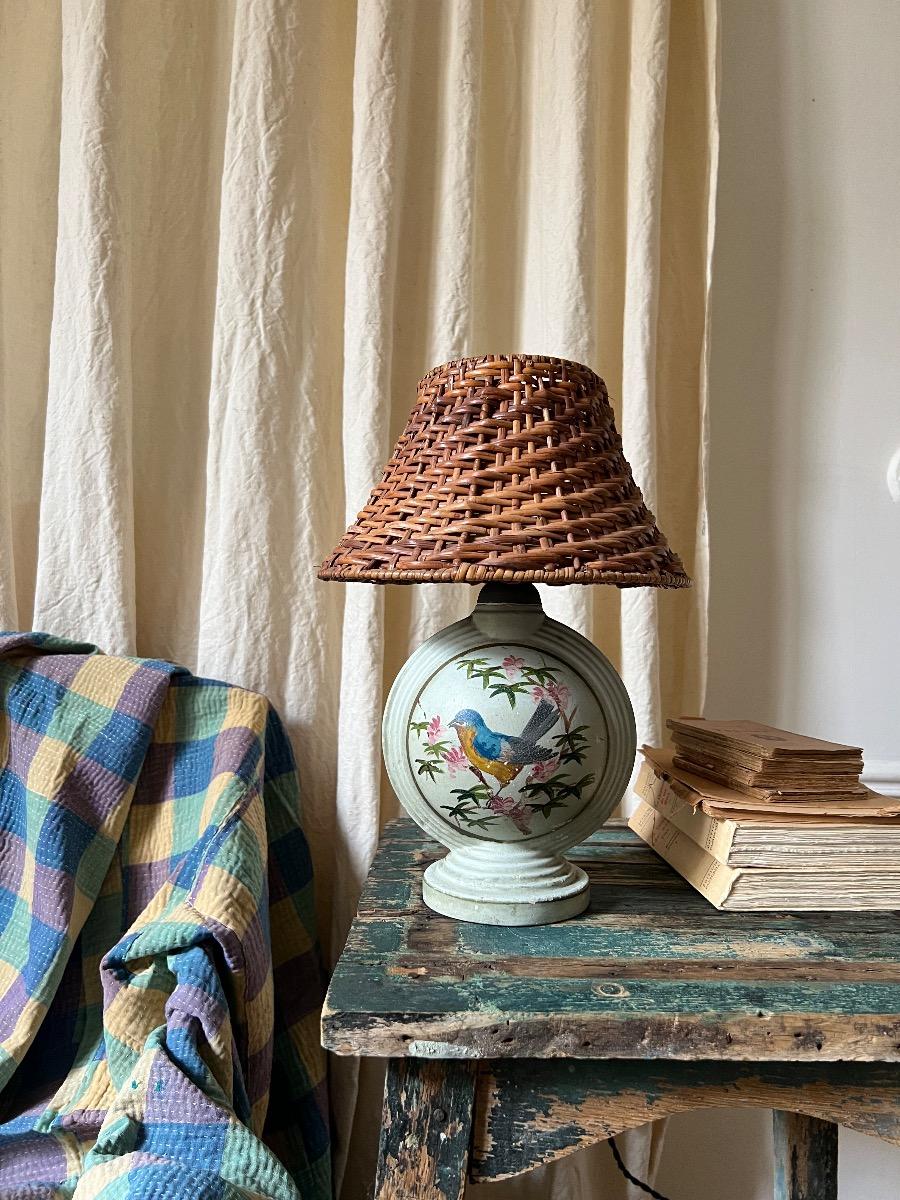 Lampe terre cuite peinte 1930