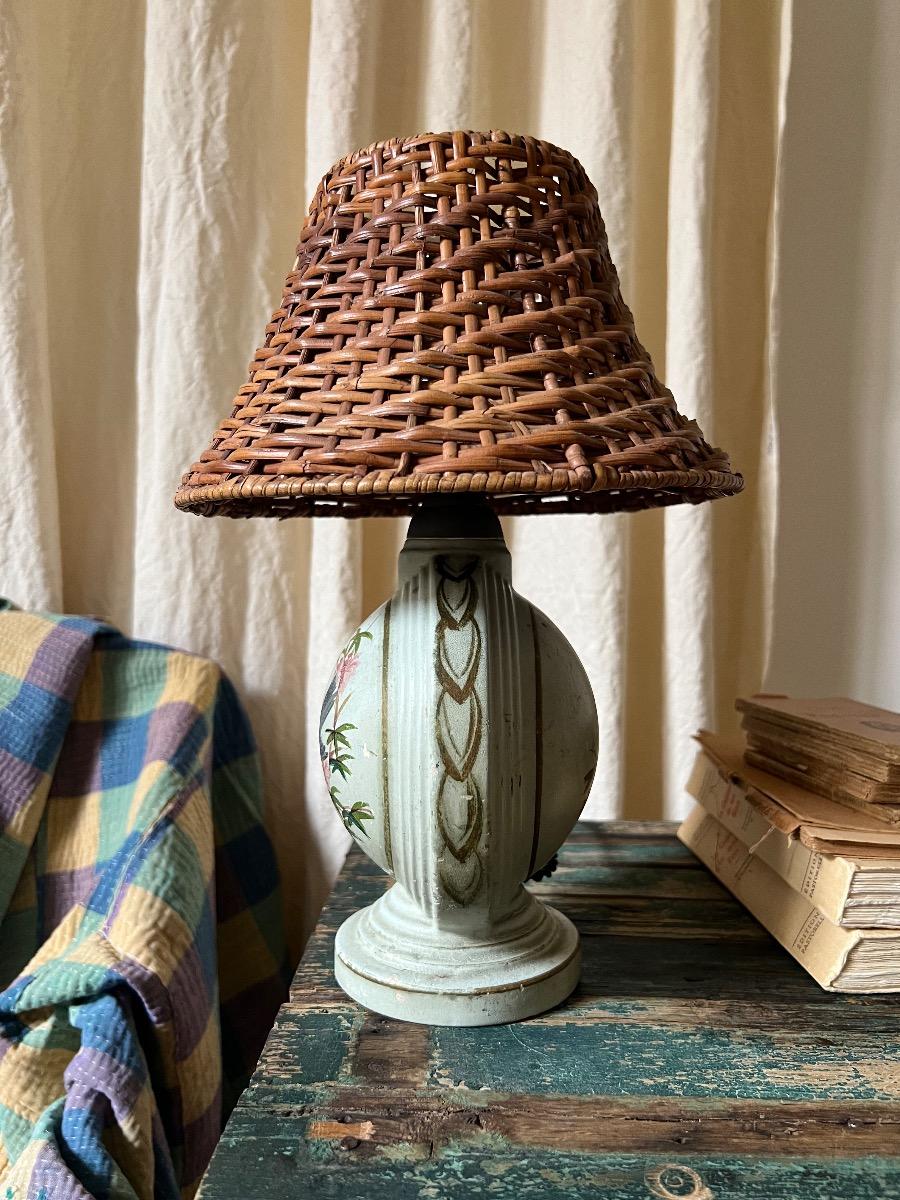 Lampe terre cuite peinte 1930